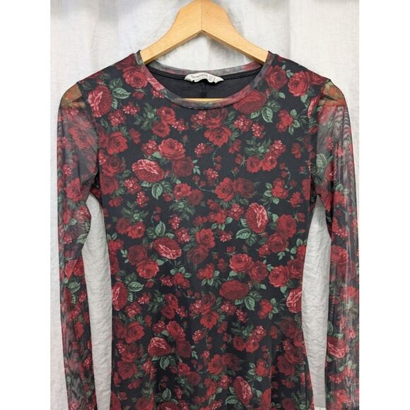 Stradivarius women's size medium short sheer rose dress bodycon black and red K2 - Picture 2 of 6